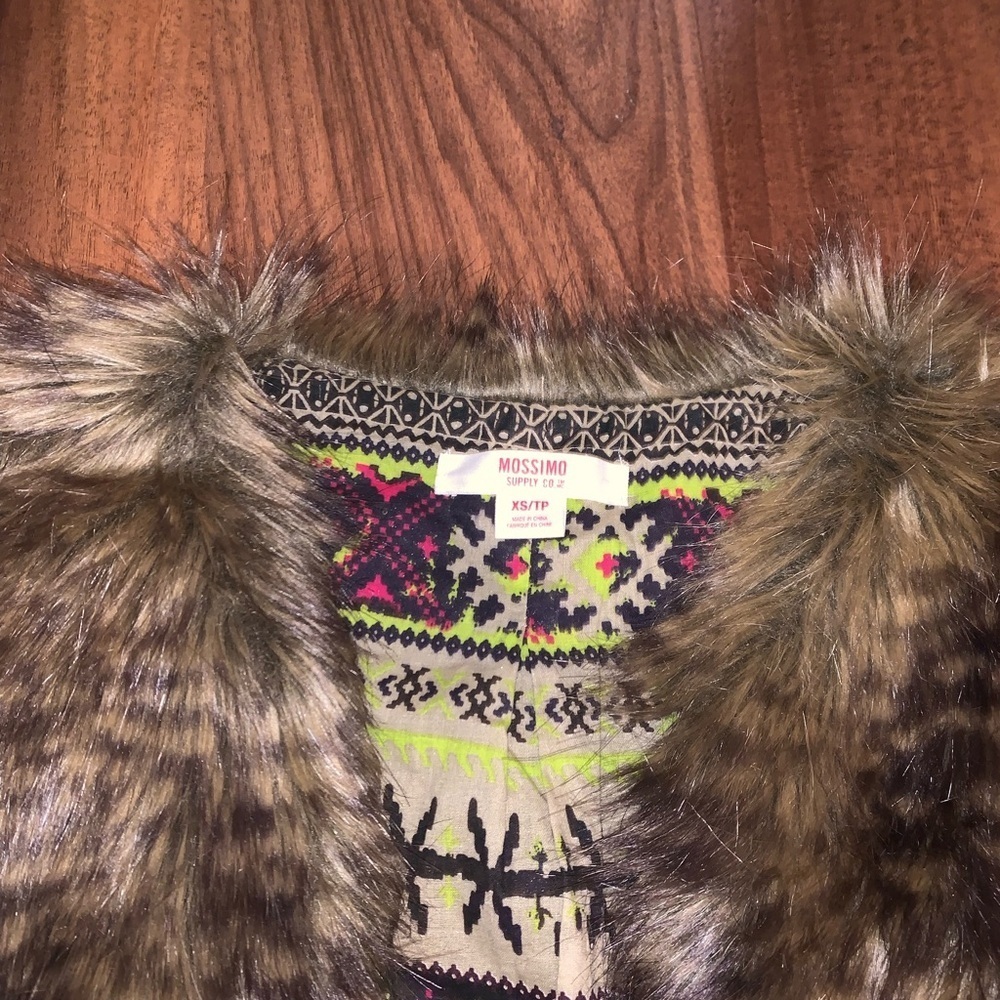 Mossimo Faux Fur Brown Speckled Furry Fuzzy Vest XS Boho Indie Hippie - Picture 8 of 9